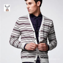 Custom 100% Cotton Fashion Clothing Striped Men Sweater Cardigan